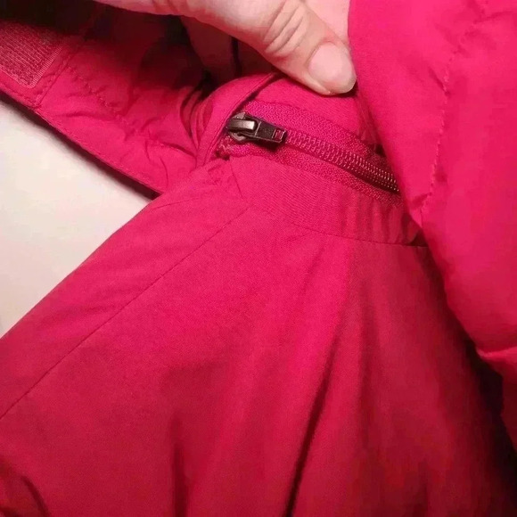 LL BEAN red goose down puffer jacket with removable hood MP - Picture 8 of 10